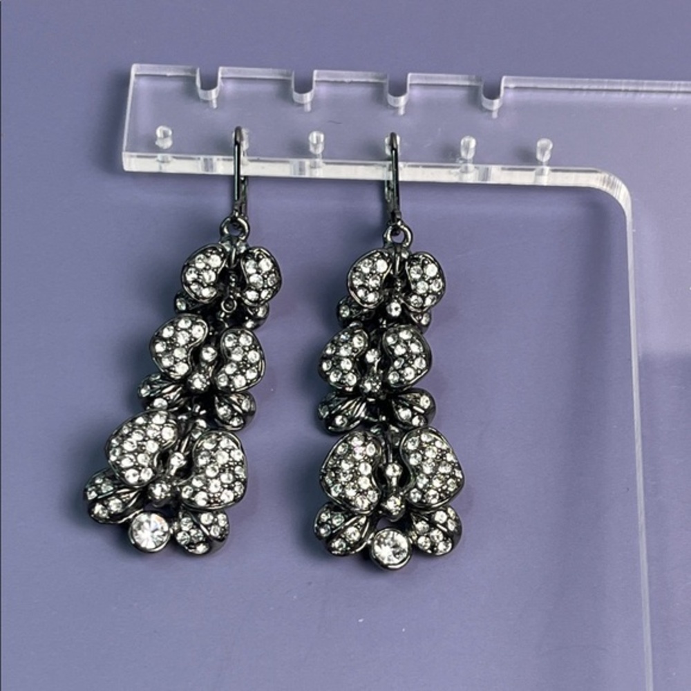 Vintage Givenchy Black Gunmetal & Silver Crystal Drop Earrings- RARE